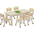 Kids Table And 6 Chairs Set Height Adjustable Toddler Table Ages 2-10 Graiti Desktop Non-Slip Legs for Children