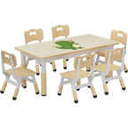 Kids Table And 6 Chairs Set Height Adjustable Toddler Table Ages 2-10 Graiti Desktop Non-Slip Legs for Children