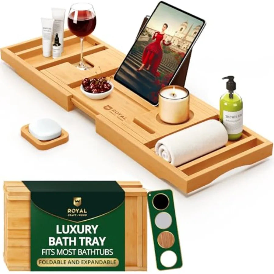 Serenity Retreat Foldable Bamboo Bath Caddy Tray