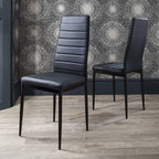 Set of 4 Black PU Leather High-Back Dining Chairs