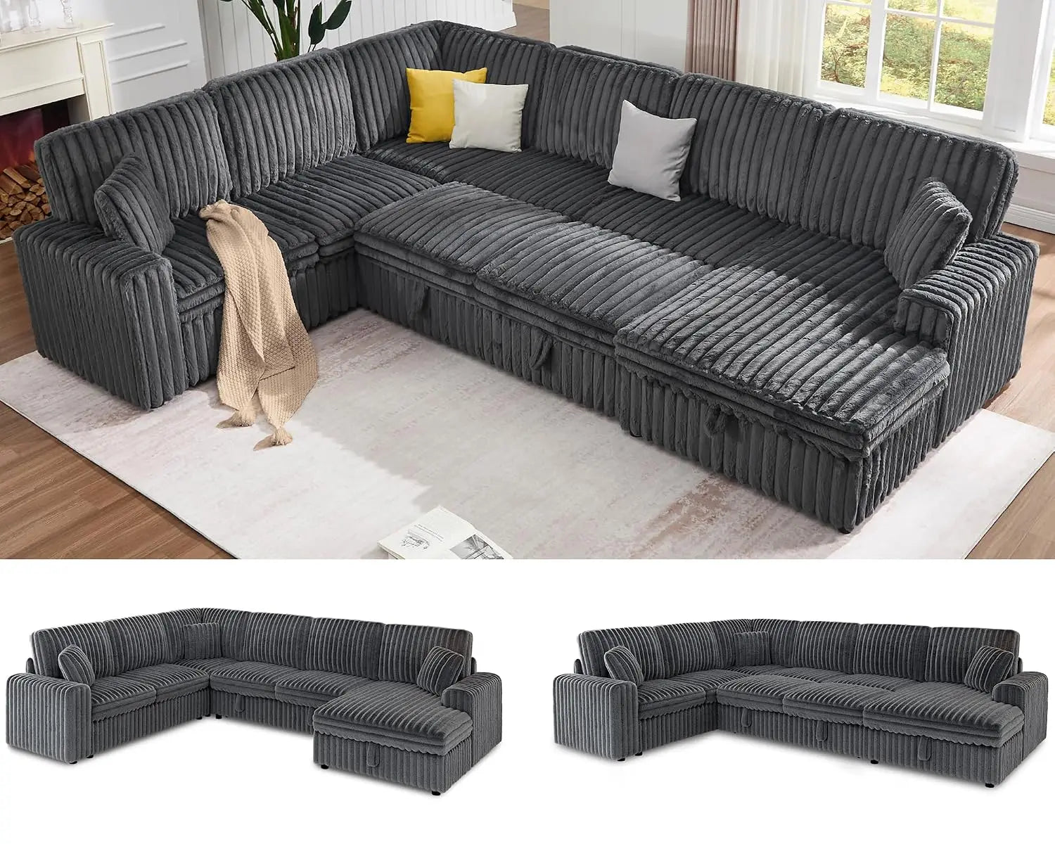 130" Sofa Bed, Sleeper Sofa, Pull Out Sleeper Couch with Storage, Convertible 6-Seater Sofa Bed for Living Room,, Customized
