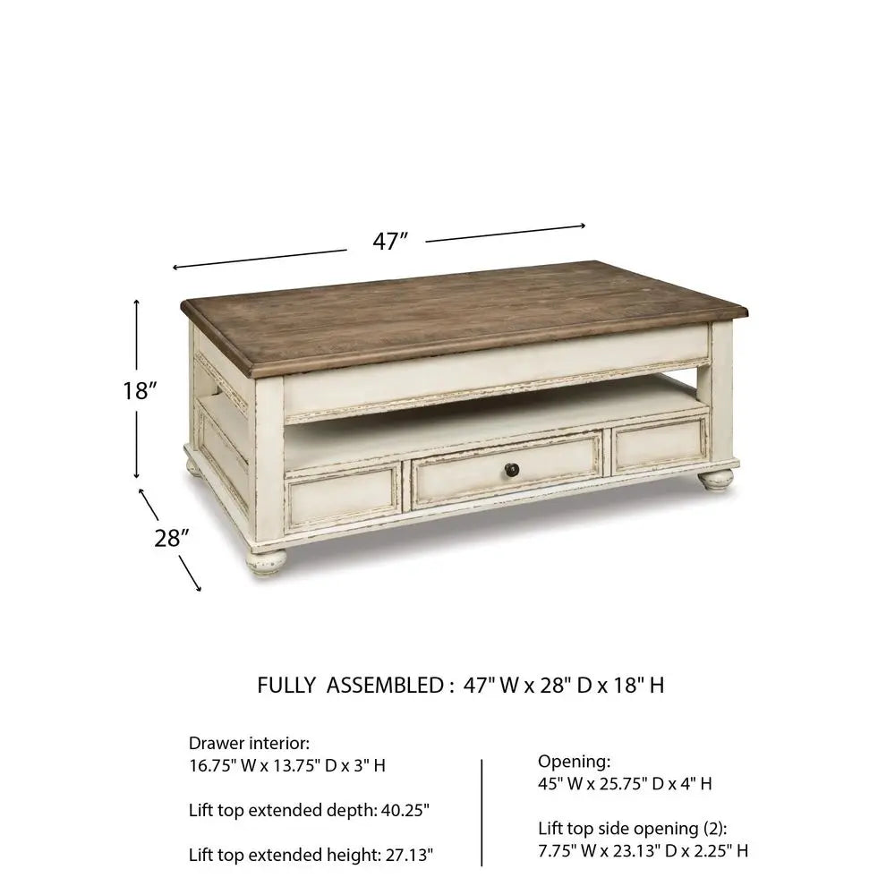 Realyn Vintage Farmhouse Lift-Top Coffee Table with Storage Drawer