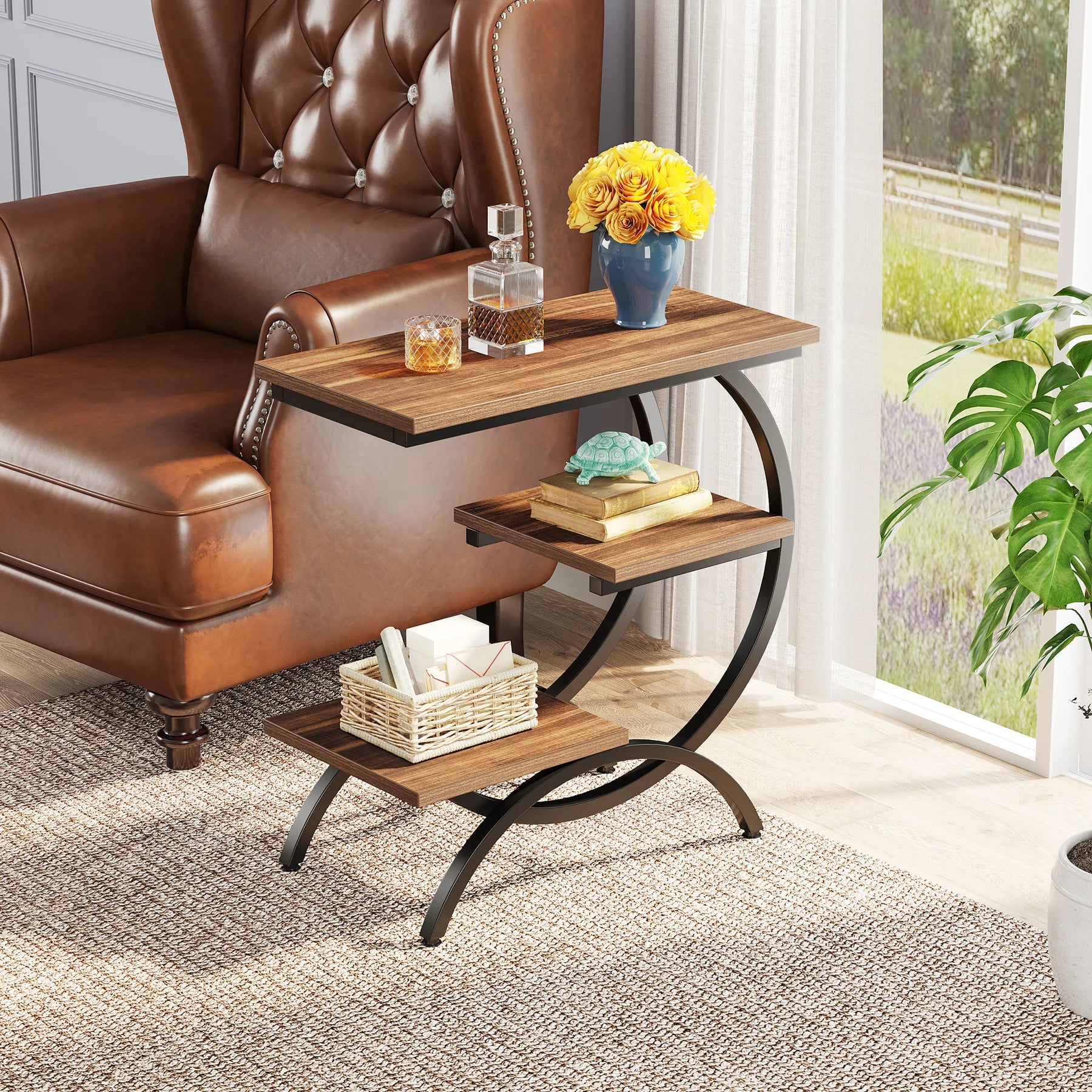 Ironwood C-Shaped 3-Tier Industrial Side Table