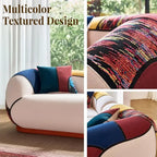 Oversized Curved Chenille Floor Sofa with Boho Pillows