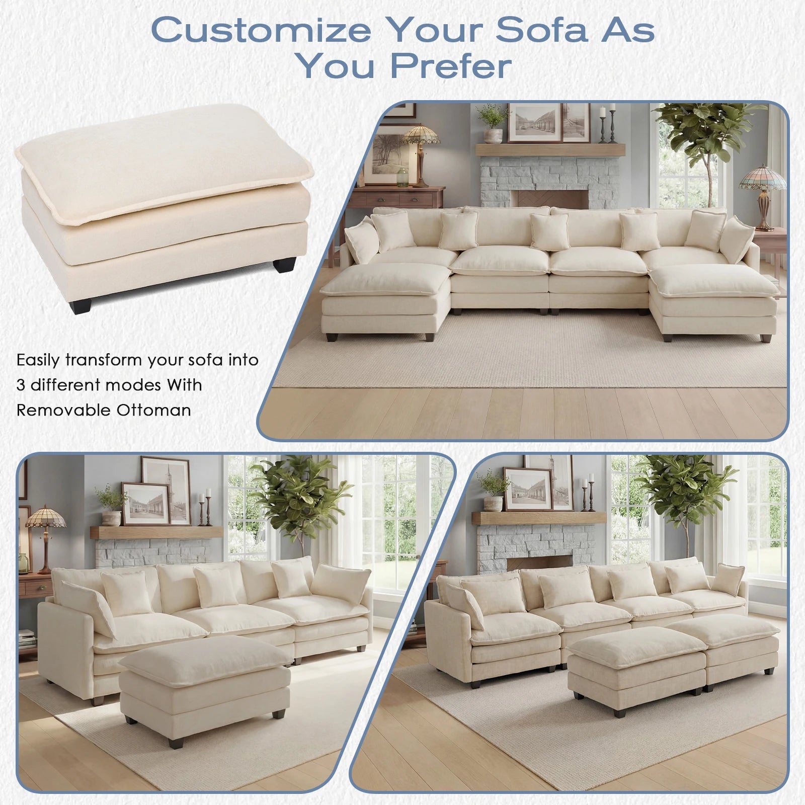 Modular Cloud Sectional Sofa with Ottoman