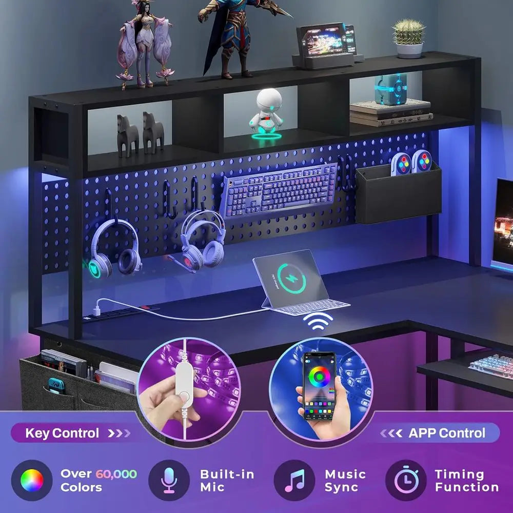 Forge 67" L-Shaped Gaming Desk with LED Lights & Power Station