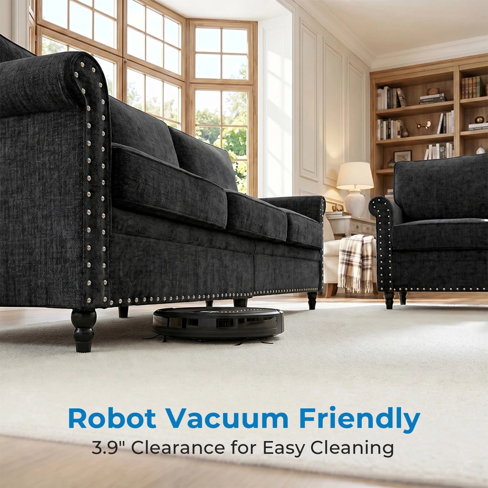 Chenille Living Room Sofa Set with Thick Cushions & Wood Frame - 3-Piece