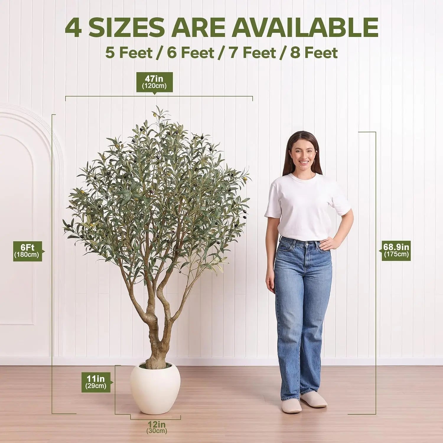 Artificial Olive Tree,8Ft Faux Silk Plant With White Pot & Vivid Leaves,UV Resistant Zero Upkeep Decor For Indoor Living Room