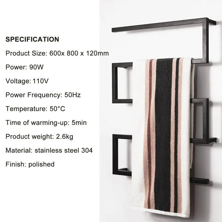 Noir Spa Wall-Mounted Heated Towel Rack