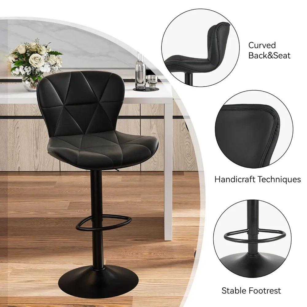 Set of 2 Modern Swivel Bar Stools, Adjustable Faux Leather Upholstered Counter Height Bar Chairs, Custom