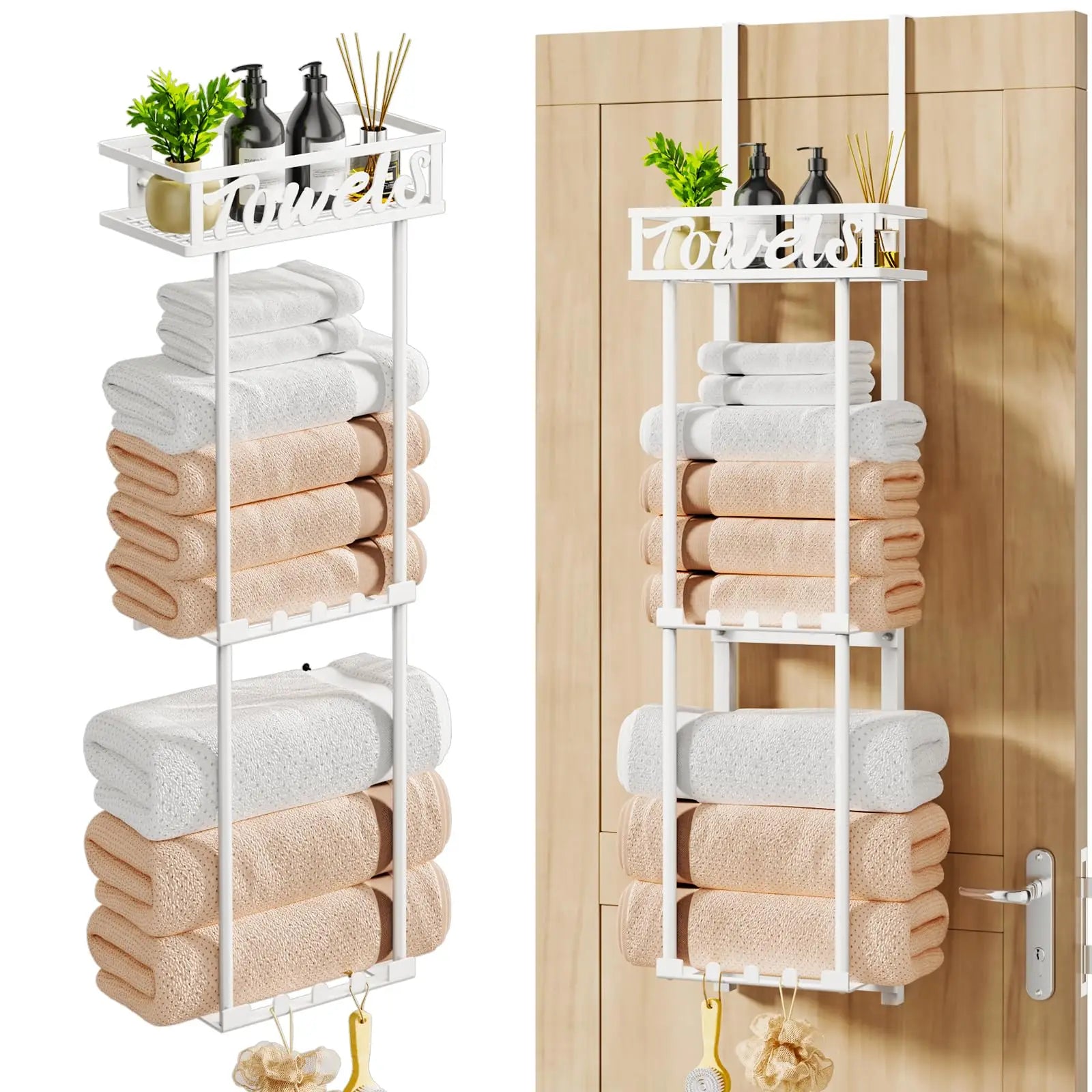 HavenHarbor Over-the-Door & Wall-Mounted Towel Rack with Storage Shelf