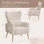 2-Piece Beige Velvet Wingback Accent Chair Set