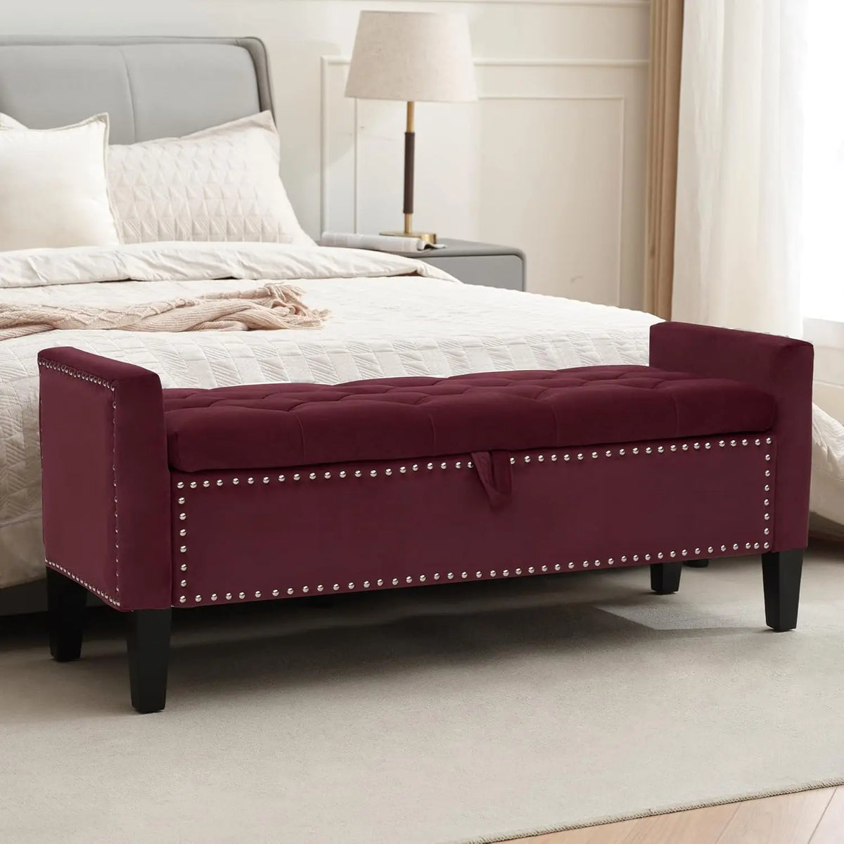 Velvet Storage Ottoman Bench, 45'' Upholstered Button Tufted End of Bed Bench, Modern Storage Bench for Bedroom,, Customized