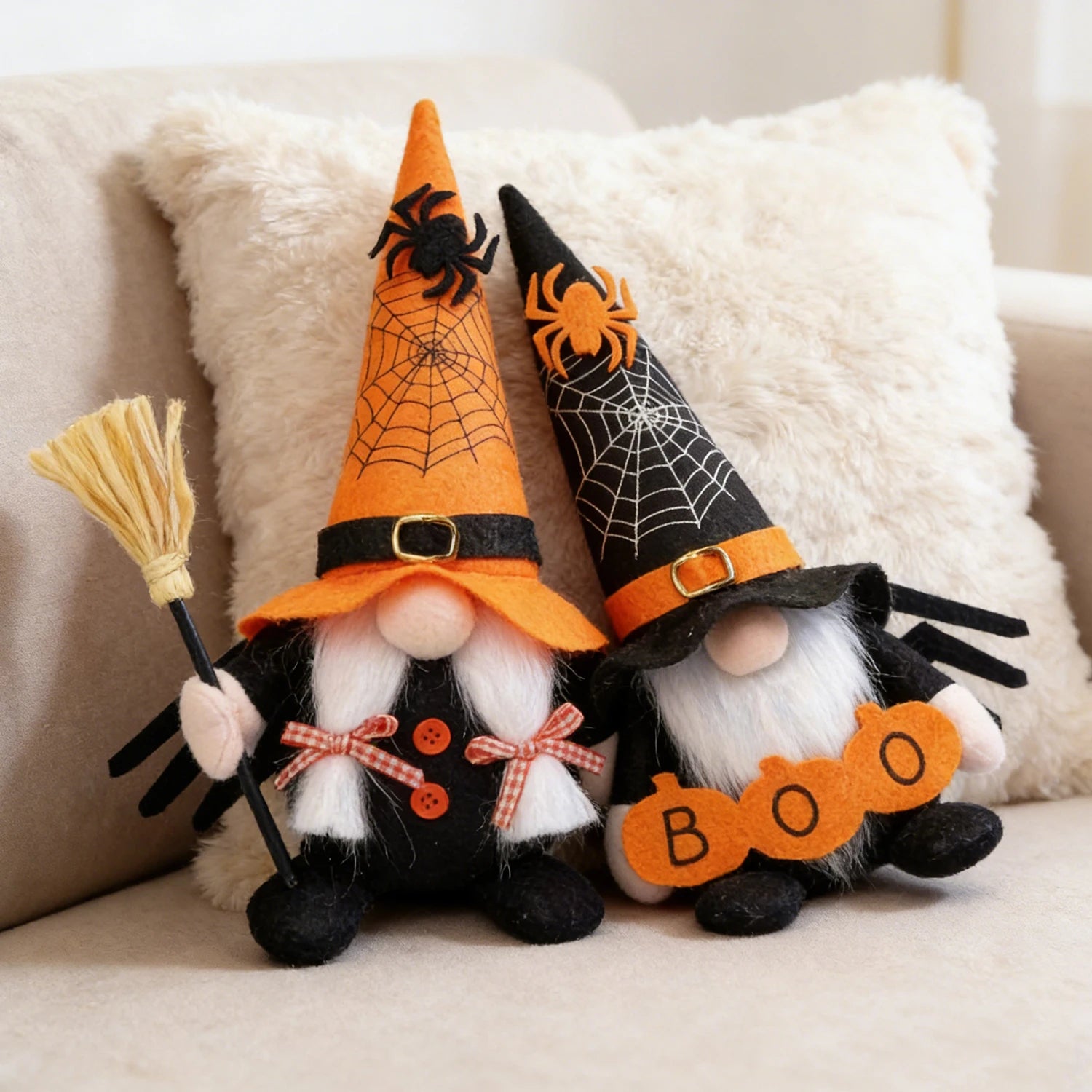 Halloween Spider Puppet Ornament Set – Black & Orange Spooky Décor 2-Piece