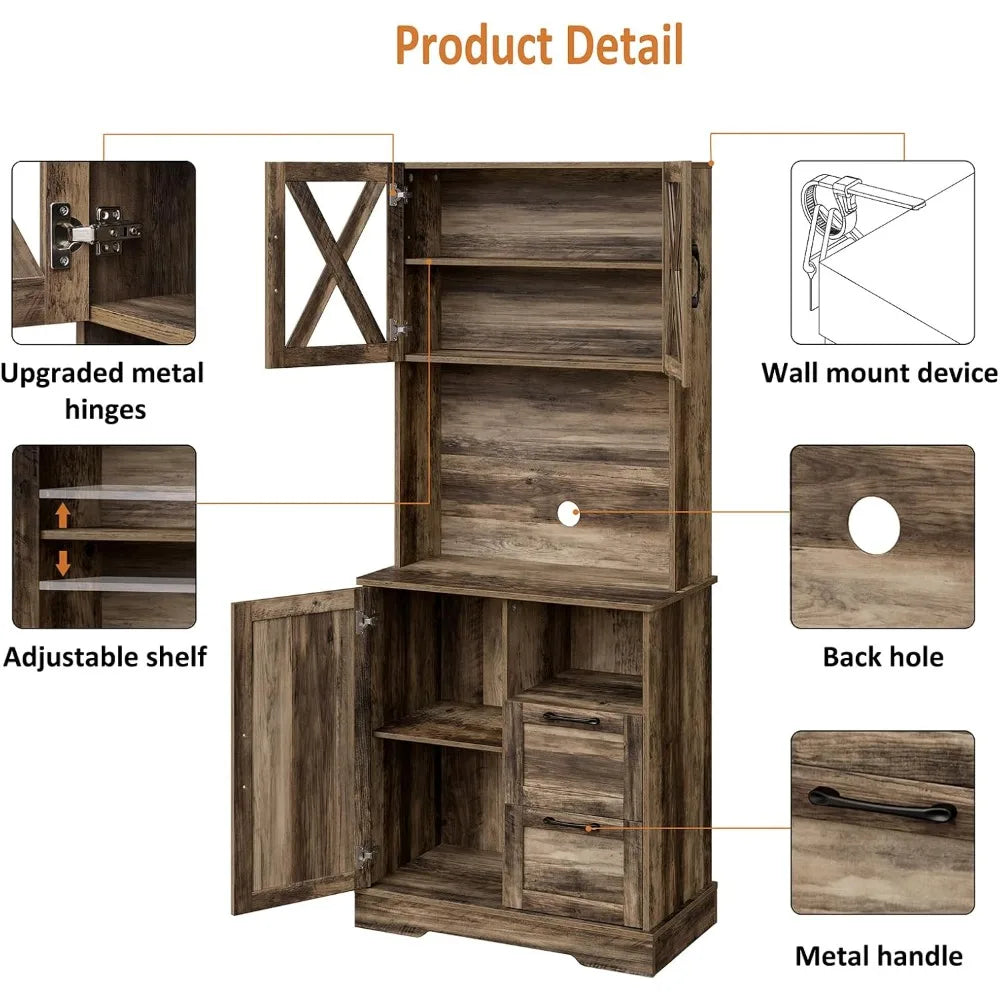 Heritage Farmhouse Pantry Storage Cabinet – 71 Inch