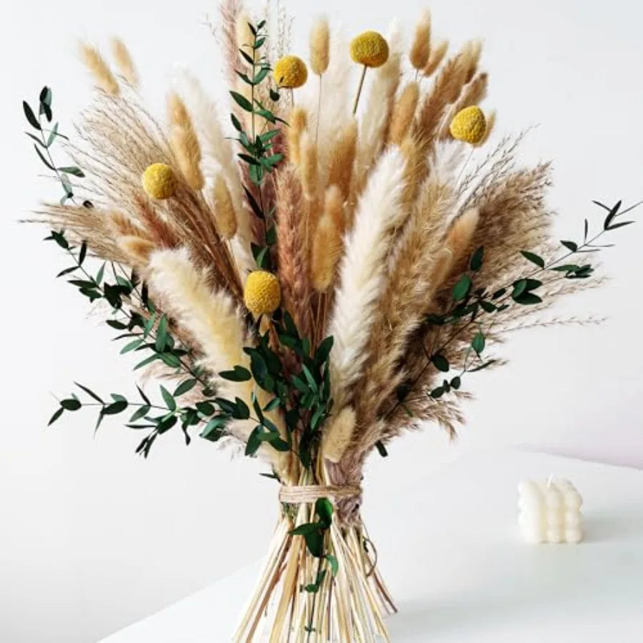 Olive Green Pampas Grass & Dried Flower Bouquet – Boho Rustic Arrangement