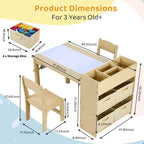 Wooden Kids Art Table & Chair Set with Storage