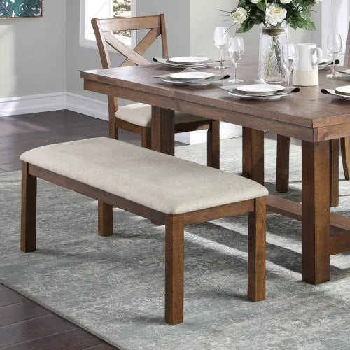 Brown & Beige Dining Set with Bench
