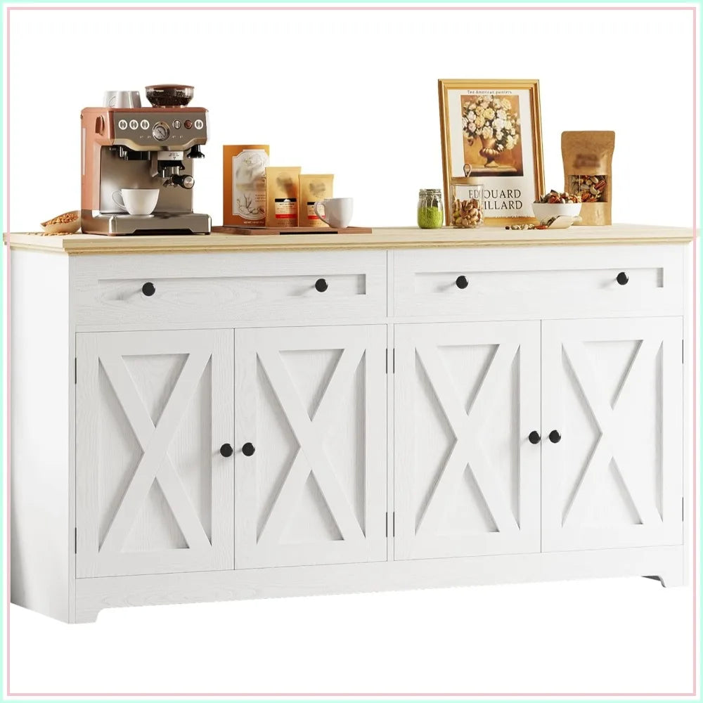 Buffet Cabinet Storage Sideboard Drawers Shelves Coffee Bar Kitchen Cabinet Natural Wood
