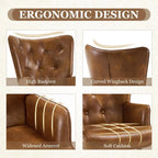 Brown PU Leather Mid-Century Wingback Accent Chair Set