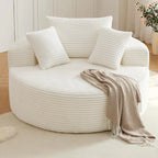 CloudNest Round Corduroy Chaise Lounge with Ottoman