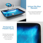 KEMAIDI Big Tempered Glass Basin Sink Washbasin Bathroom Vessel Sinks Counter Top Bowl Washroom Vessel Vanity Sink Faucet Set