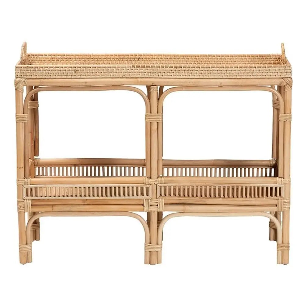 Landers Farmhouse Console Table with Baskets & Storage Shelf