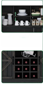 Farmhouse Coffee Bar Hutch with Sliding Barn Door, Wine Racks & 3 Drawers