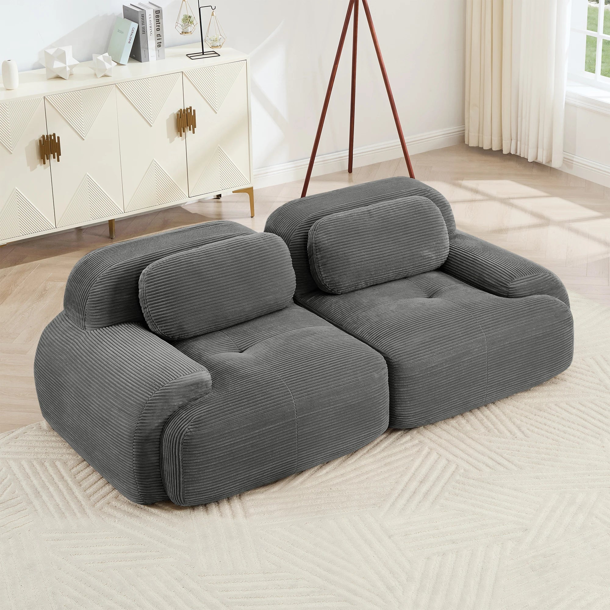 Lounge 82" Corduroy Modular Loveseat – Curved 2-Seat Cloud Sofa