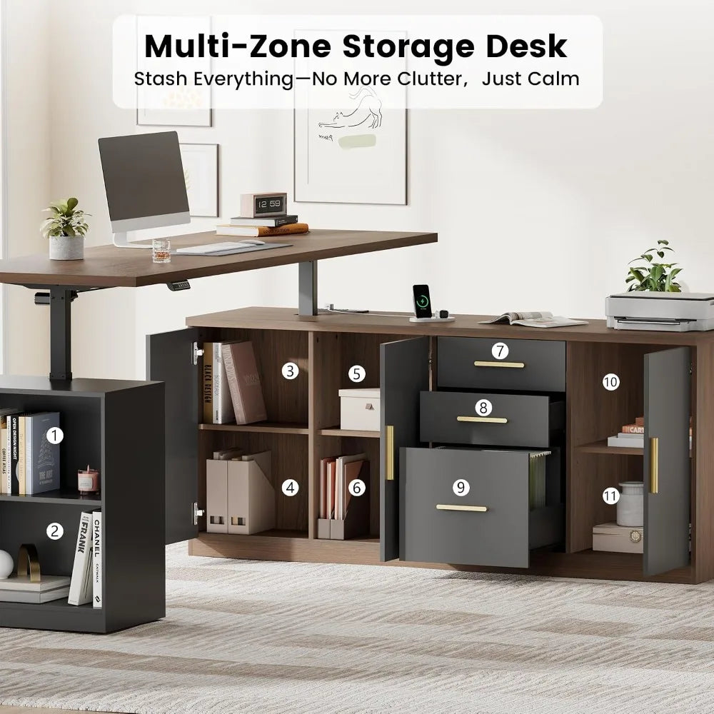 Ashton Executive 67" L-Shaped Electric Standing Desk with Drawers