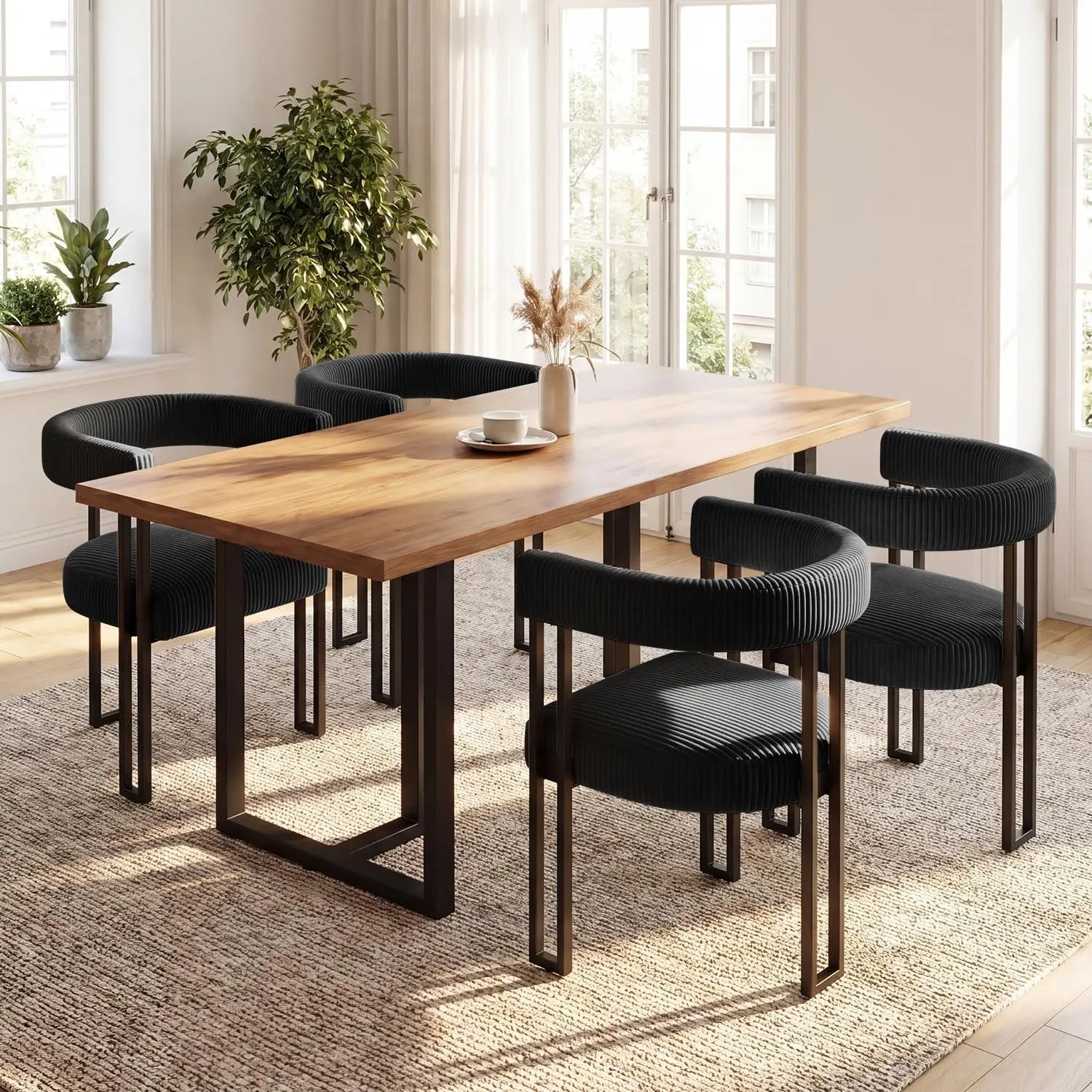Boucle Dining Chair Set of 4 Corduroy Upholstered Dining Room Chairs Kitchen Chairs with Metal Legs Mid Century Modern, Custom