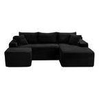 94.5" U-Shaped Sectional Sofa with Deep Seat, No Assembly Modular Cloud Couch in Corduroy Fabric with Ottoman, Space-Saving Sleeper for Living Room Bedroom Apartment, Black