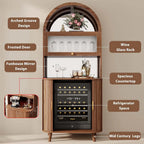 73" Arched Walnut Bar Cabinet with Fridge Space & LED Lighting