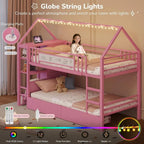 Twin Over Twin House Bunk Bed with 6 Drawers, Storage & Lights