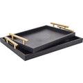 Noir Luxe Decorative Serving Tray Set with Gold Handles – 2 Piece