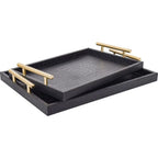 Noir Luxe Decorative Serving Tray Set with Gold Handles – 2 Piece
