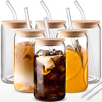 Coastal Glass Tumbler Collection with Bamboo Lids & Glass Straws