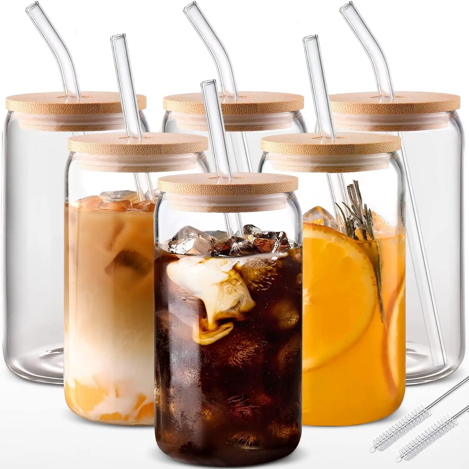 Coastal Glass Tumbler Collection with Bamboo Lids & Glass Straws
