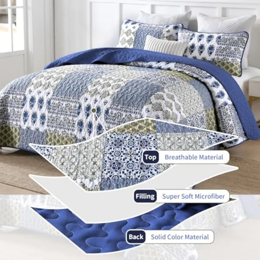 Haven Meadow Boho Floral Quilt Set – 3 Piece