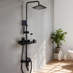 Matte Black Rainfall Shower System with Storage Shelf & Handheld Shower