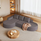 109" Modern Modular Curved L-Shaped Sofa, Chenille Upholstered Sectional Boneless Couch Set with 3 Pillows,Free, Customized