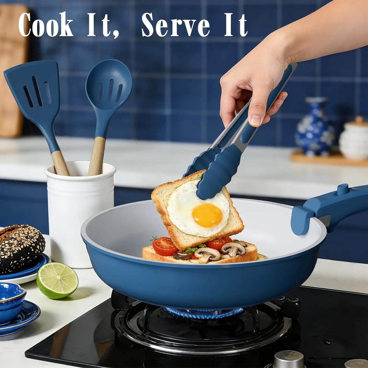 Coastal Blue Ceramic Cookware Collection – 21 Piece Set