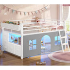 Twin Low Loft Bed with Tent, Storage & LED Lights