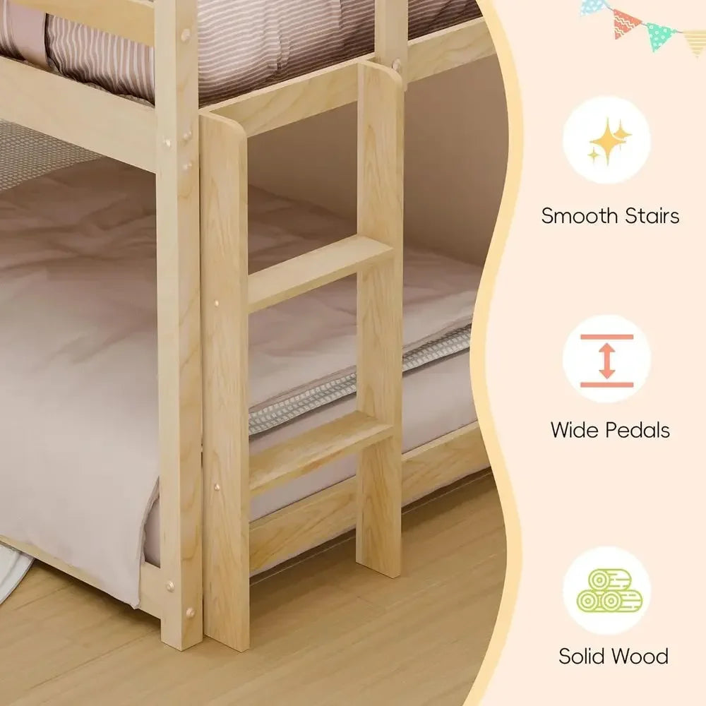 Twin Low Loft Bed with Slide, Ladder & Safety Rails