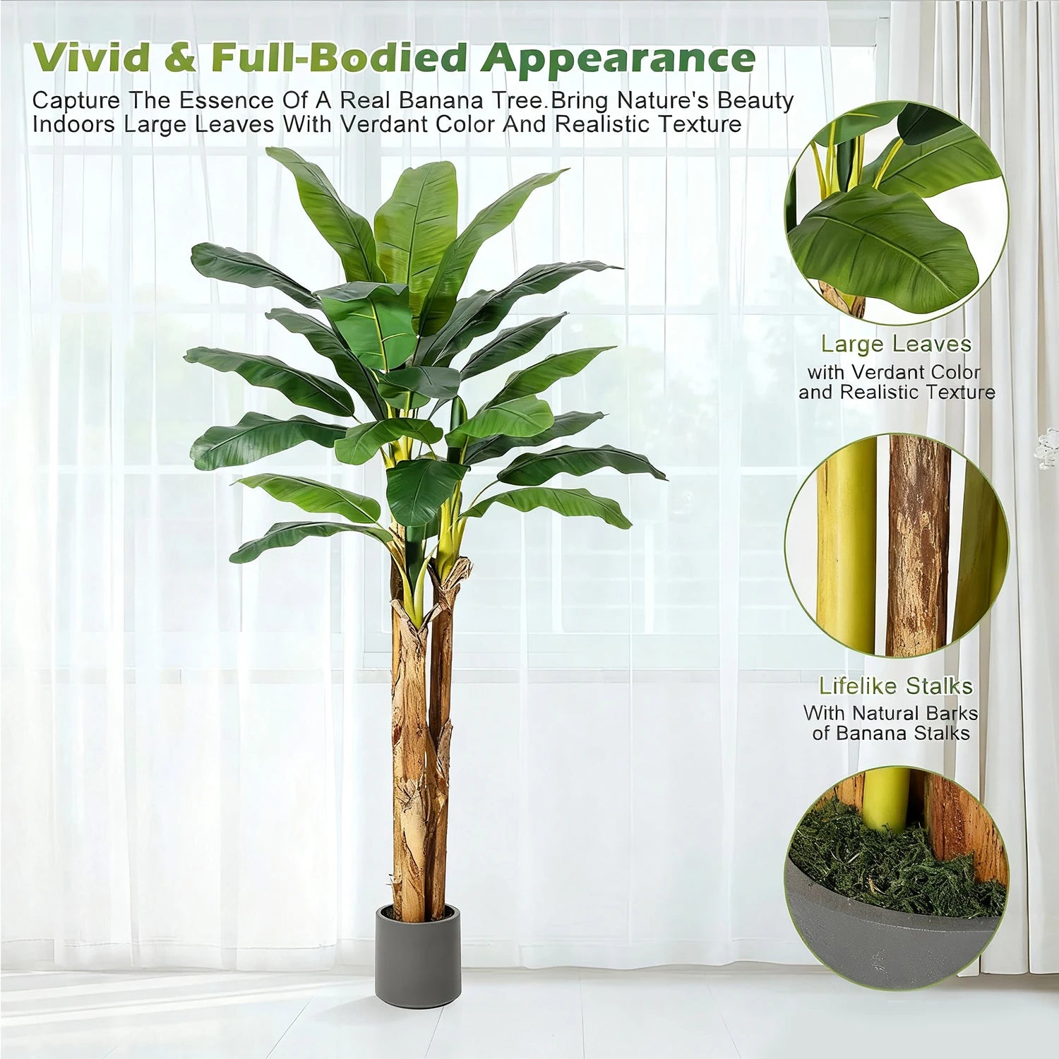 Tropical Haven Faux Banana Tree with Grey Planter – 5FT, 6FT & 7FT