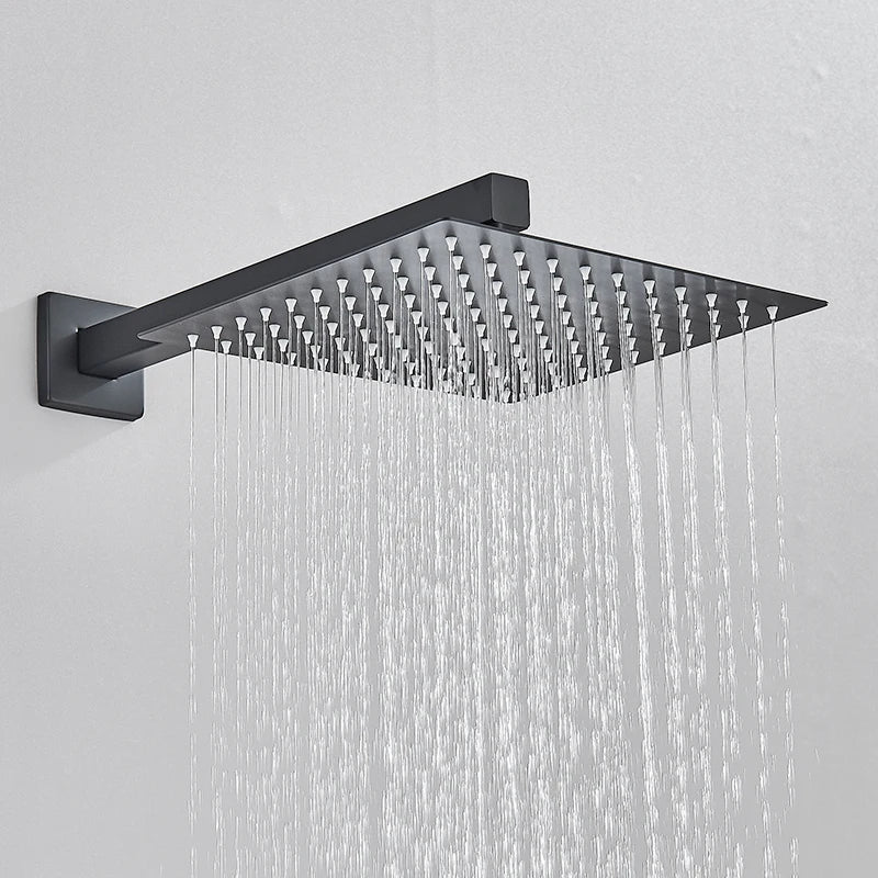 Matte Black Concealed Rainfall & Waterfall Shower System with Tub Spout