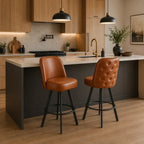 Set of 2 Commercial Grade Swivel Button-Tufted Back Bar Stools with Metal Frame Counter Height Kitchen Island Chairs, Comfortab