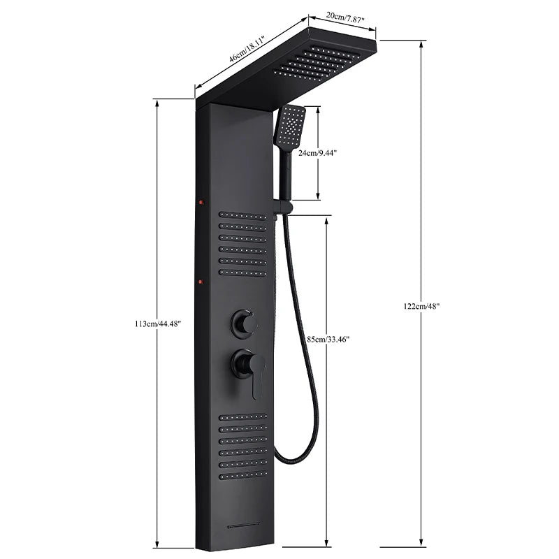 Cascade Elite LED Shower Panel Tower System with Rainfall, Waterfall & SPA Massage Jets
