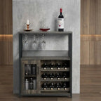 3-Tier Wine Bar Cabinet with LED Lights, Wine Rack, Glass Holder & Mesh Door Storage