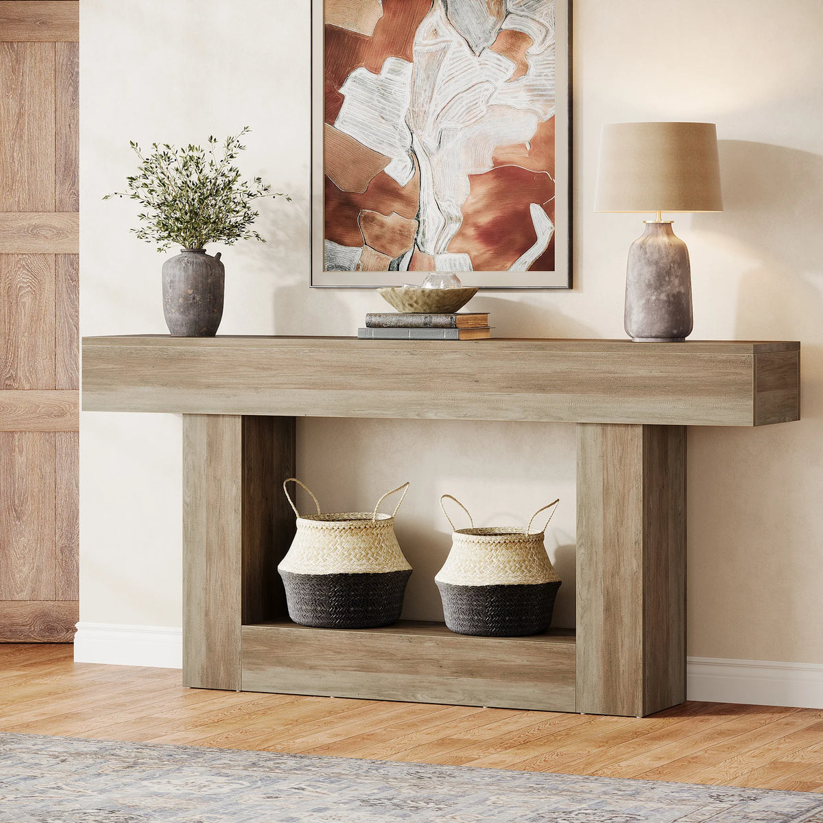 Tribesigns 160 cm Console Table, Farmhouse 2-Tier Entryway Table with U-Shaped Base, Narrow Wood Sofa Table Behind Couch Table